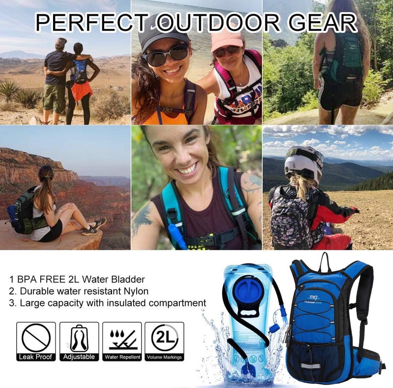 Mubasel Gear 15L Insulated Hydration Backpack Pack with 2L Water Bladder Lightweight Hiking Backpack Bag for Women Men Daypack for Hiking Running Festival Camping Biking (Blue) - Image 5